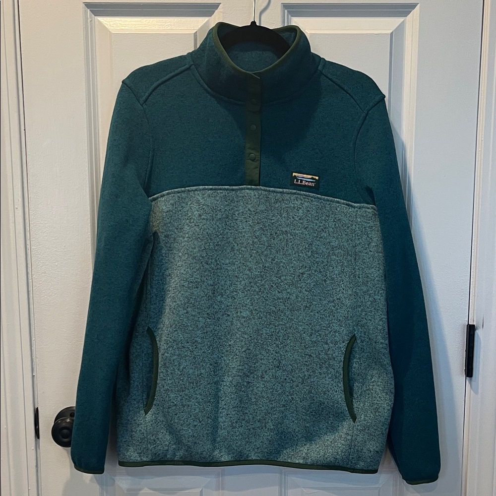 LL Bean Women’s Sweater Fleece Colorblock Pullover Size Large Color Teal